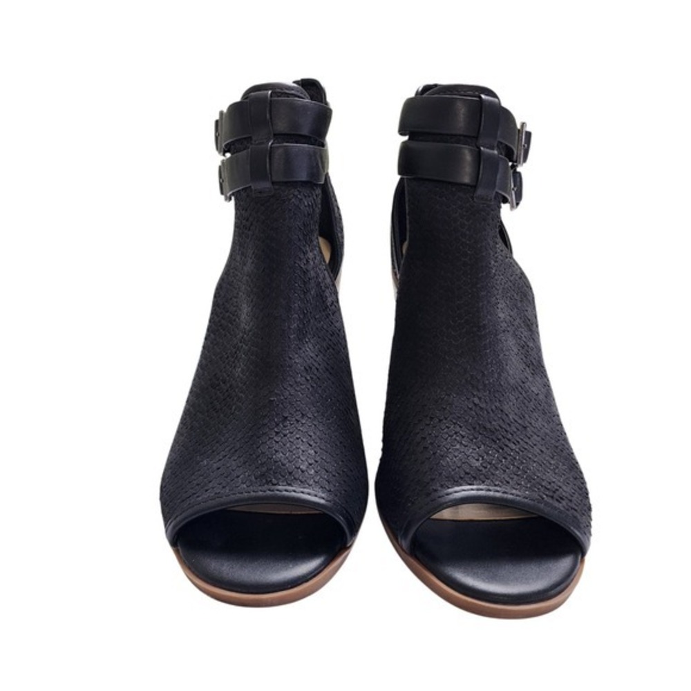 Sole Society Womens Carisse Block Heel Booties Size 9 Black Leather Peep Toe - Picture 4 of 12